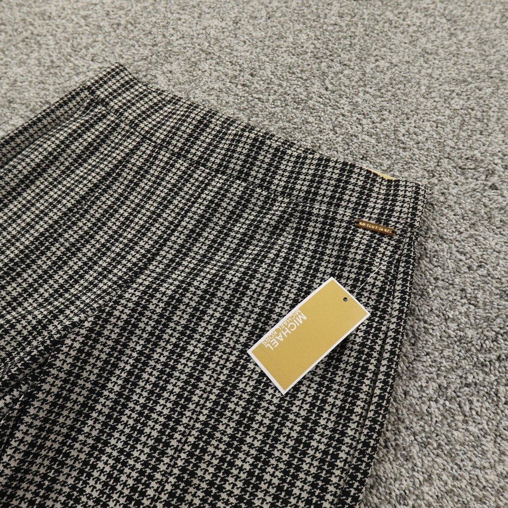 NEW Michael Kors Pants Womens S Houndstooth Pull On Dress Trouser Mid Rise Flare